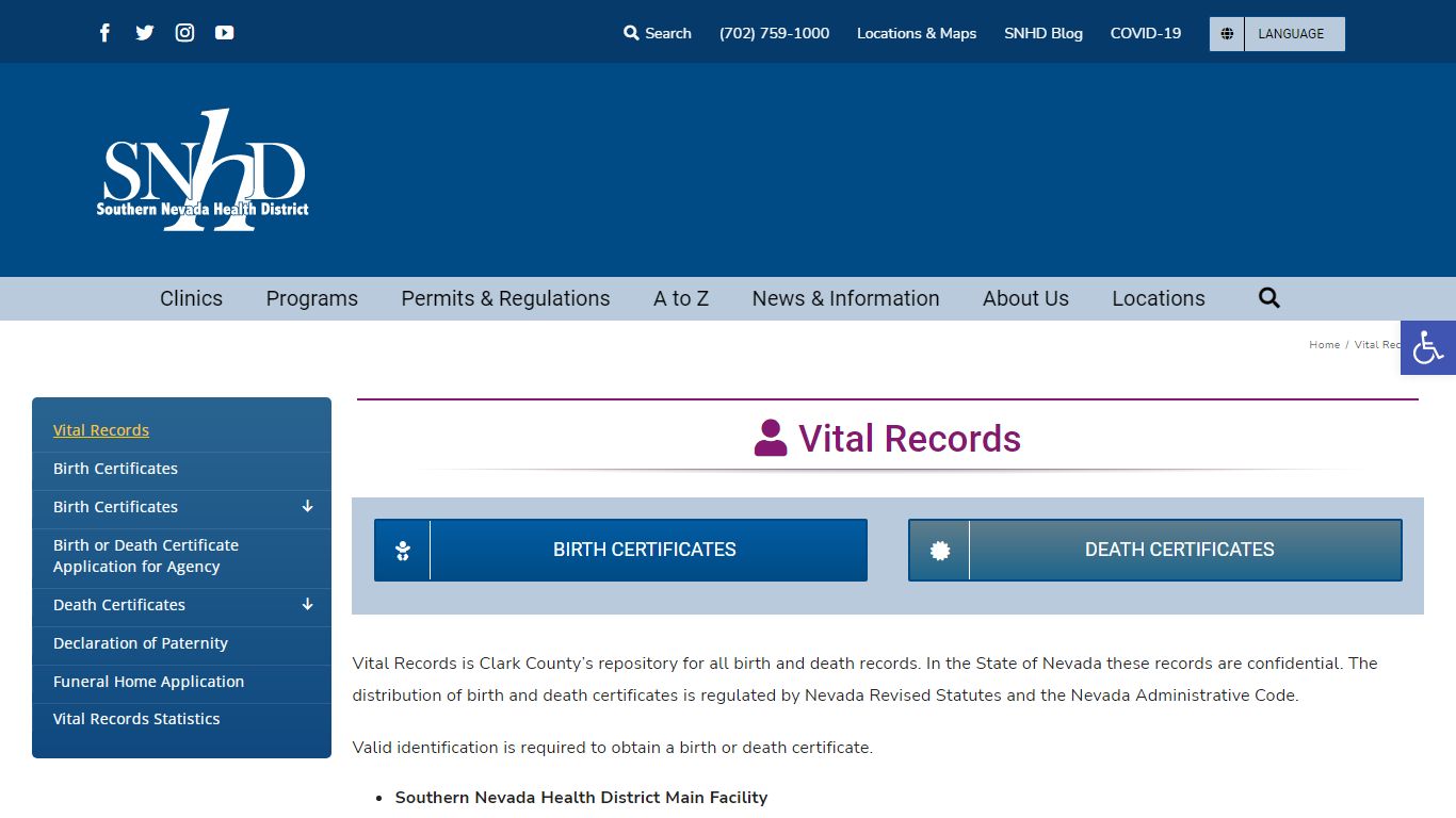 Vital Records – Southern Nevada Health District